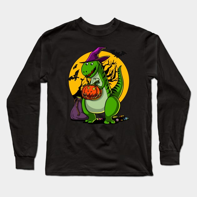 Halloween T-Rex Dinosaur Pumpkin Pumpkasaurus Scary Long Sleeve T-Shirt by underheaven